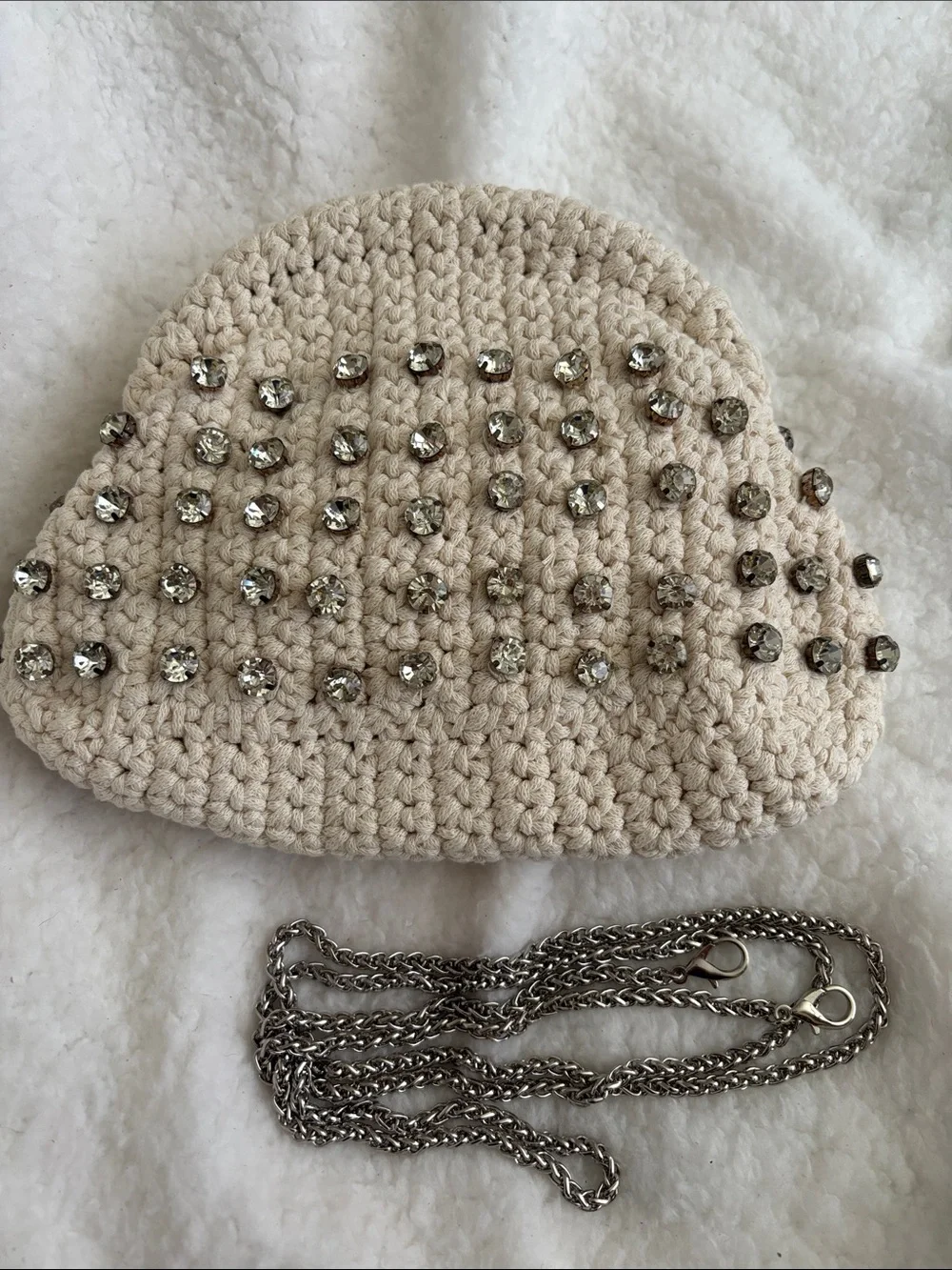 Urban Expressions Cream Crochet Rhinestone Satchel